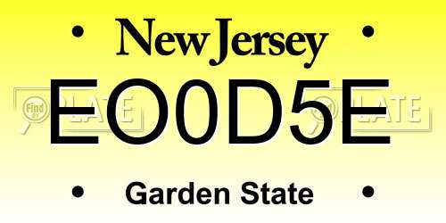EO0D5E New Jersey License Plate