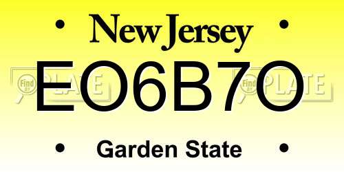 EO6B7O New Jersey License Plate