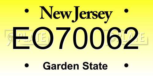 EO70062 New Jersey License Plate