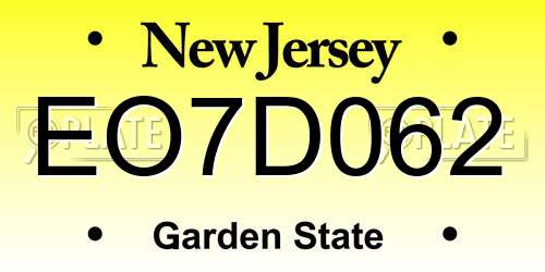 EO7D062 New Jersey License Plate