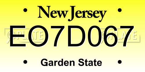 EO7D067 New Jersey License Plate