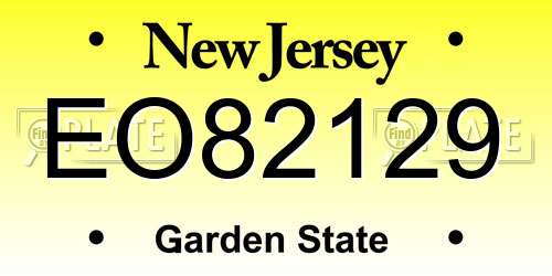 EO82129 New Jersey License Plate