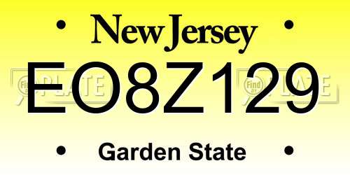 EO8Z129 New Jersey License Plate