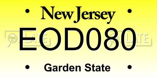 EOD080 New Jersey License Plate