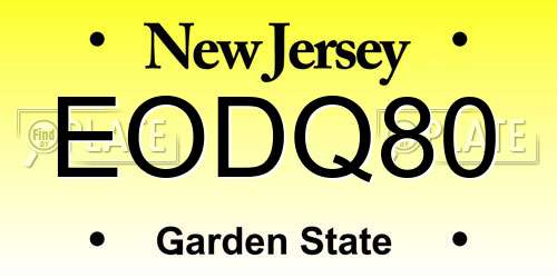 EODQ80 New Jersey License Plate