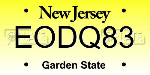 EODQ83 New Jersey License Plate