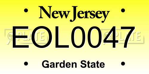 EOL0047 New Jersey License Plate