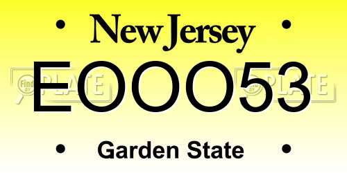 EOOO53 New Jersey License Plate