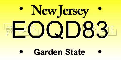 EOQD83 New Jersey License Plate