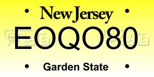 EOQO80 New Jersey License Plate