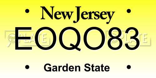 EOQO83 New Jersey License Plate