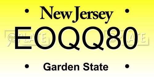 EOQQ80 New Jersey License Plate