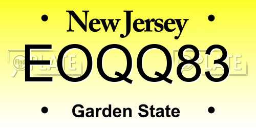 EOQQ83 New Jersey License Plate