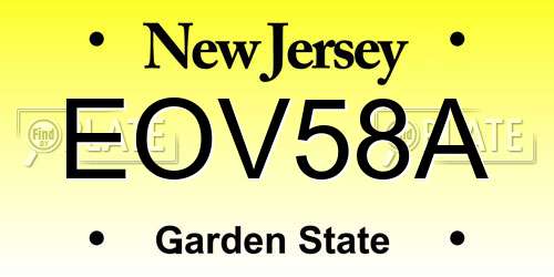 EOV58A New Jersey License Plate