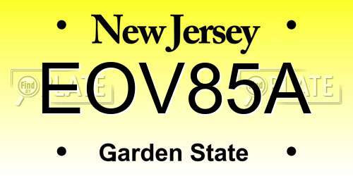 EOV85A New Jersey License Plate
