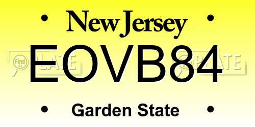 EOVB84 New Jersey License Plate
