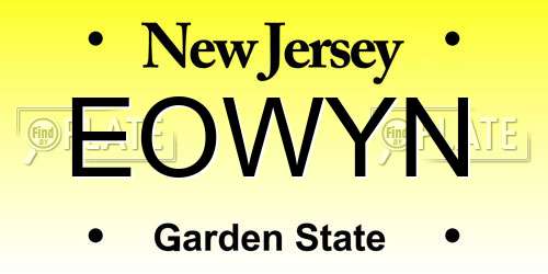 EOWYN New Jersey License Plate