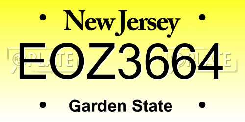 EOZ3664 New Jersey License Plate