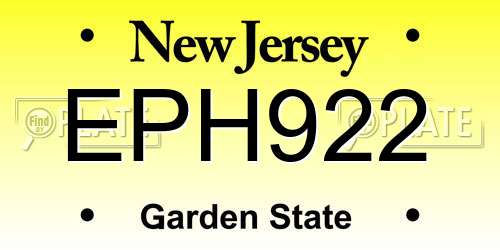 EPH922 New Jersey License Plate