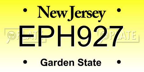 EPH927 New Jersey License Plate