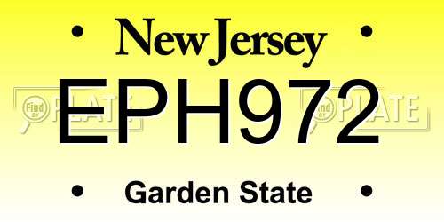 EPH972 New Jersey License Plate