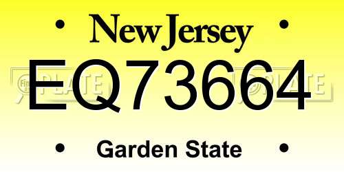 EQ73664 New Jersey License Plate