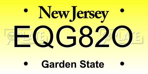 EQG82O New Jersey License Plate