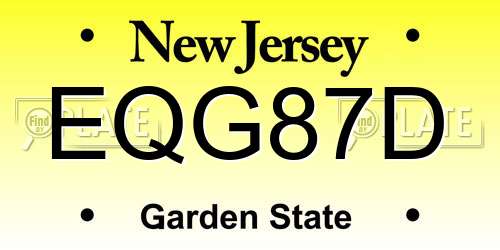 EQG87D New Jersey License Plate