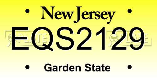 EQS2129 New Jersey License Plate