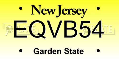 EQVB54 New Jersey License Plate