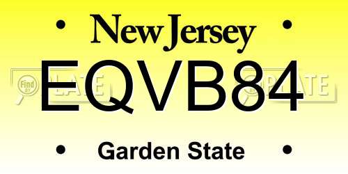 EQVB84 New Jersey License Plate