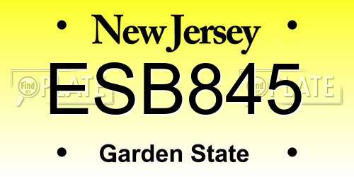 ESB845 New Jersey License Plate