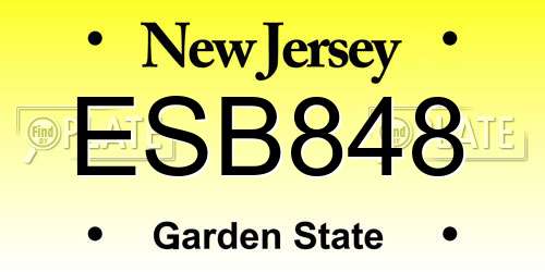 ESB848 New Jersey License Plate