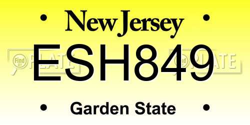 ESH849 New Jersey License Plate
