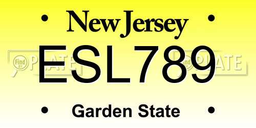ESL789 New Jersey License Plate