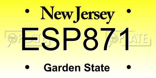 ESP871 New Jersey License Plate