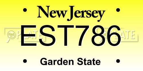 EST786 New Jersey License Plate
