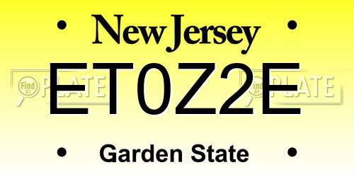 ET0Z2E New Jersey License Plate