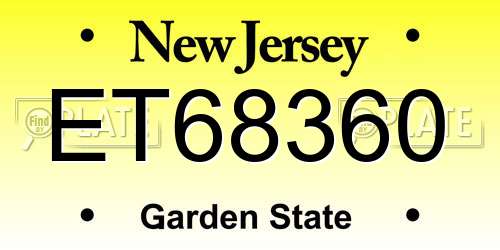 ET68360 New Jersey License Plate