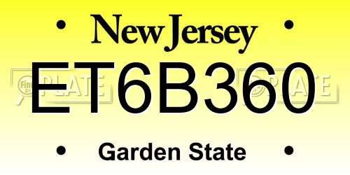 ET6B360 New Jersey License Plate