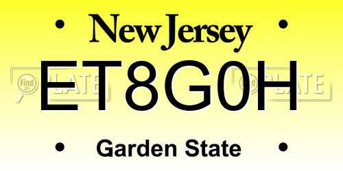 ET8G0H New Jersey License Plate