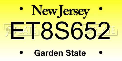 ET8S652 New Jersey License Plate