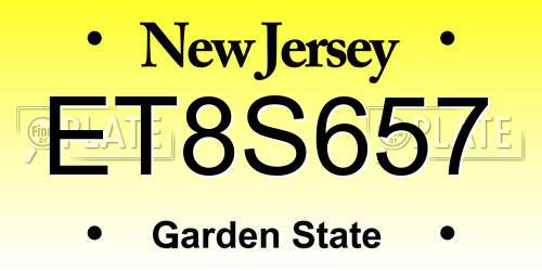 ET8S657 New Jersey License Plate