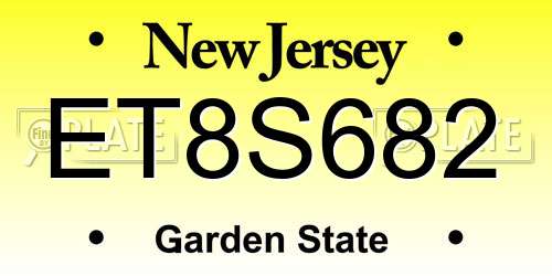 ET8S682 New Jersey License Plate