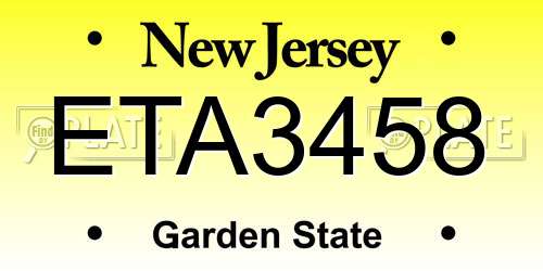 ETA3458 New Jersey License Plate