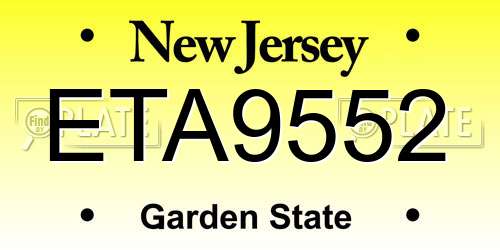 ETA9552 New Jersey License Plate
