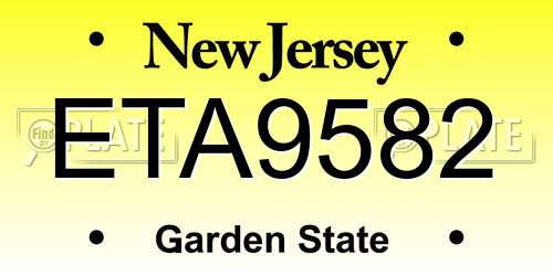 ETA9582 New Jersey License Plate