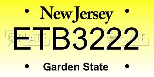ETB3222 New Jersey License Plate