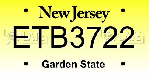 ETB3722 New Jersey License Plate