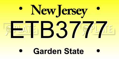 ETB3777 New Jersey License Plate
